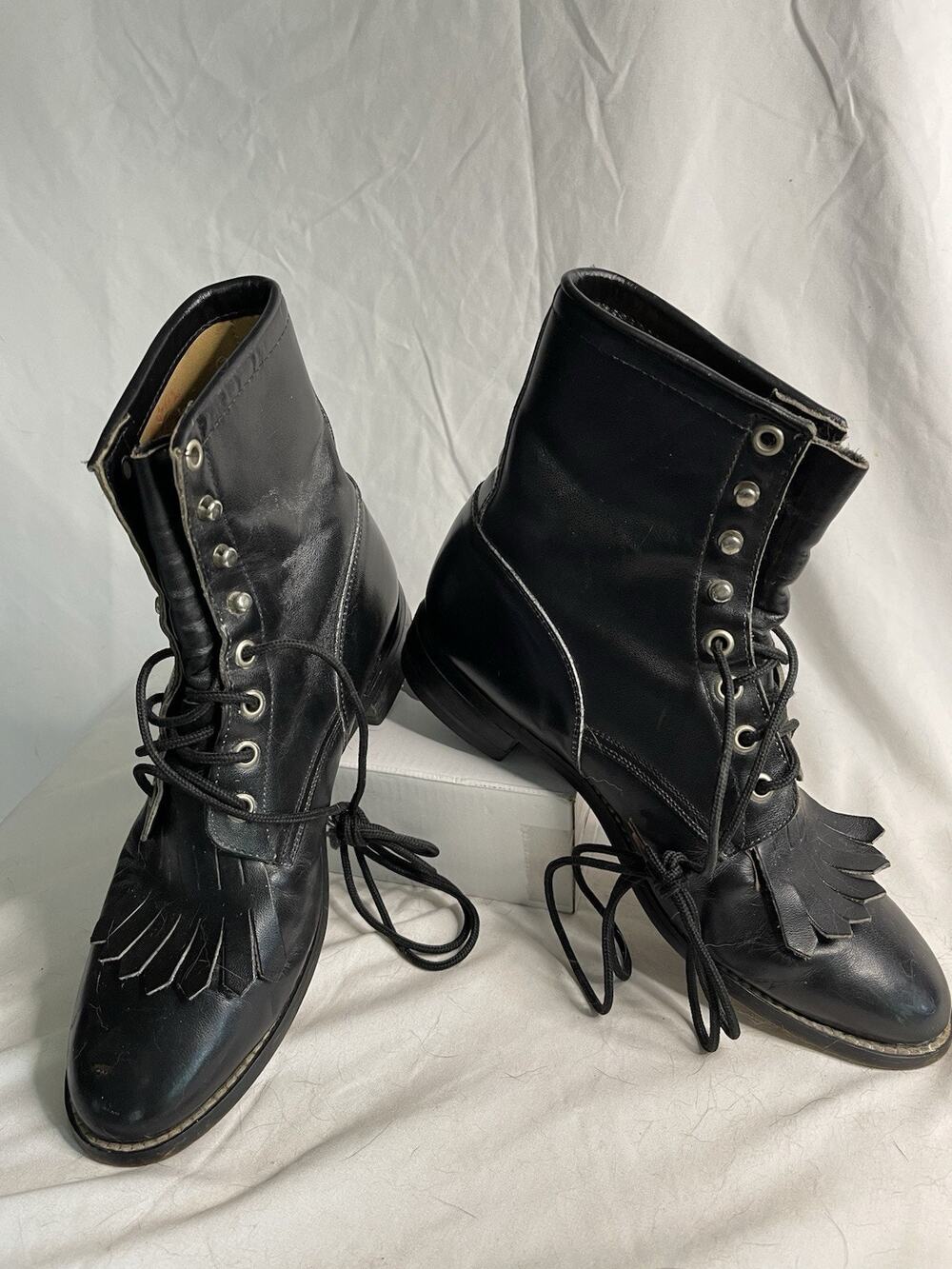 JUSTIN COMB Last Boot Womens 9D Black Leather Wingtip Horse Riding Sport Western